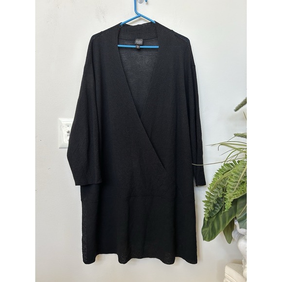 Eileen Fisher Sweaters - Eileen Fisher Black Knit Wool Tunic Sweater Surplice VNeck Oversize Lagenlook 3X